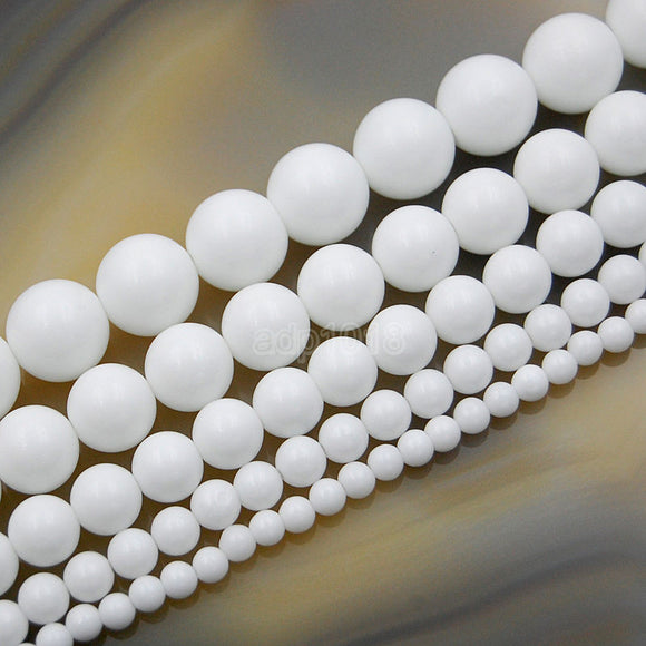 Natural White Alabaster Round Loose Beads on a 15.5