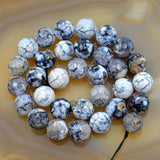Faceted Natural White Fire Agate Gemstone Round Loose Beads on a 15.5" Strand
