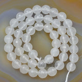 Faceted Natural White Jade Gemstone Round Loose Beads on a 15.5" Strand