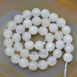 Faceted Natural White Jade Gemstone Round Loose Beads on a 15.5" Strand