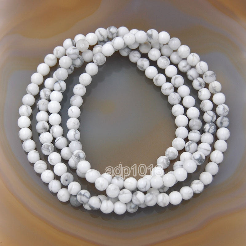 Natural White Turquoise Gemstone Beads Stretch Bracelet Healing Reiki – AD  Beads