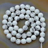 Faceted Natural White Turquoise Gemstone Round Loose Beads on a 15.5" Strand