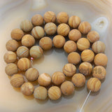 Matte Natural Wood Grain Jasper Gemstone Round Loose Beads on a 15.5" Strand