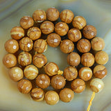 Faceted Natural Yellow Wood Grain Jasper Gemstone Round Loose Beads on a 15.5" Strand