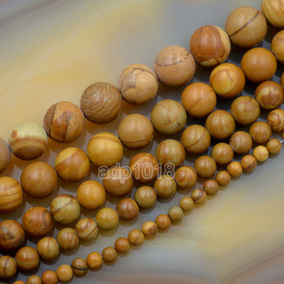 Natural Wood Grain Jasper Gemstone Round Loose Beads on a 15.5