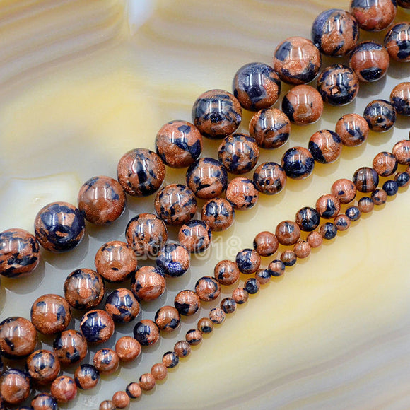 Natural Yellow Blue Sandstone Gemstone Round Loose Beads on a 15.5