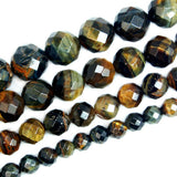 Faceted Natural Yellow Blue Tiger's Eye Gemstone Round Loose Beads on a 15.5" Strand