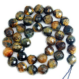 Faceted Natural Yellow Blue Tiger's Eye Gemstone Round Loose Beads on a 15.5" Strand