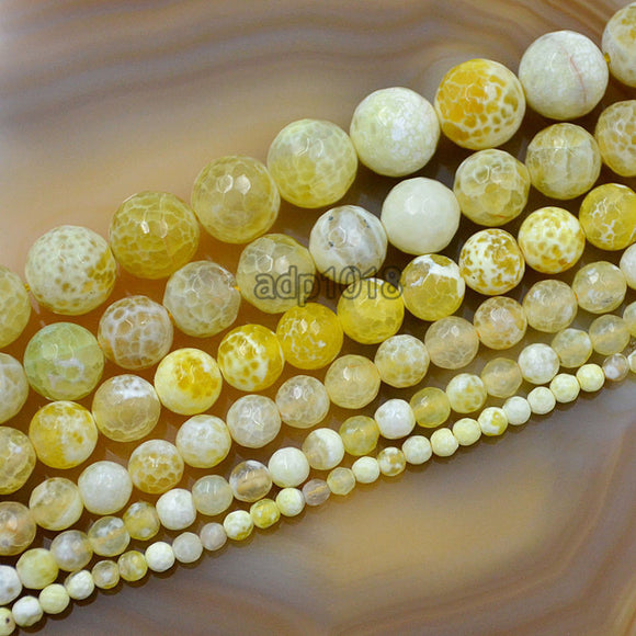 Faceted Natural Yellow Fire Agate Gemstone Round Loose Beads on a 15.5
