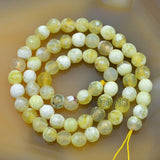 Faceted Natural Yellow Fire Agate Gemstone Round Loose Beads on a 15.5" Strand