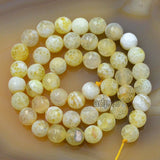 Faceted Natural Yellow Fire Agate Gemstone Round Loose Beads on a 15.5" Strand