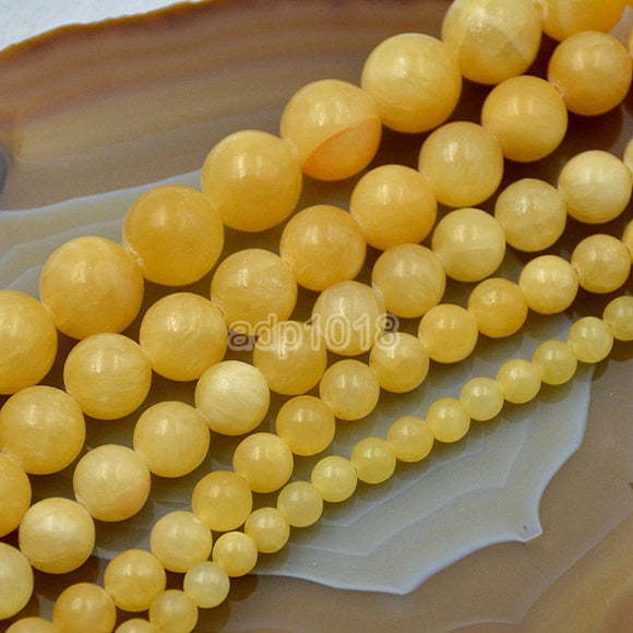 Natural Yellow Jade Gemstone Round Loose Beads on a 15.5