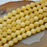 Natural Yellow Jade Gemstone Round Loose Beads on a 15.5" Strand