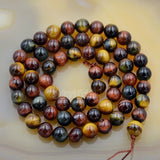 Natural Yellow Red Blue Tiger's Eye Gemstone Round Loose Beads on a 15.5" Strand