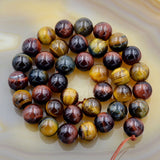 Natural Yellow Red Blue Tiger's Eye Gemstone Round Loose Beads on a 15.5" Strand