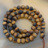 Matte Natural Yellow Tiger's Eye Gemstone Round Loose Beads on a 15.5" Strand