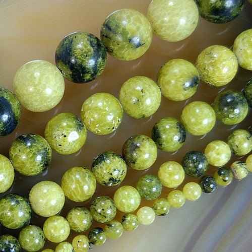 Natural Yellow Turquoise Gemstone Round Loose Beads on a 15.5