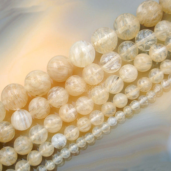 Natural Yellow Volcano Quartz Round Loose Beads on a 15.5