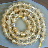 Faceted Natural Yellow Volcano Quartz Gemstone Round Loose Beads on a 15.5" Strand