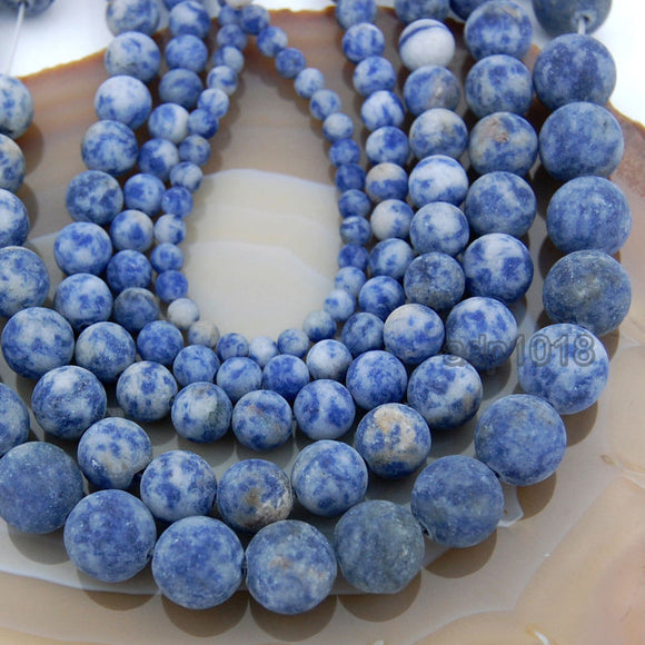 Matte Natural Blue Spot Jasper Gemstone Round Loose Beads on a 15.5