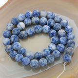 Matte Natural Blue Spot Jasper Gemstone Round Loose Beads on a 15.5" Strand