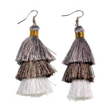 AD Beads Fashion Charm Crystal Silk Tassel 3 Layers Multiple Colored Ombre Bohemian Fan Fringe Dangle Earrings
