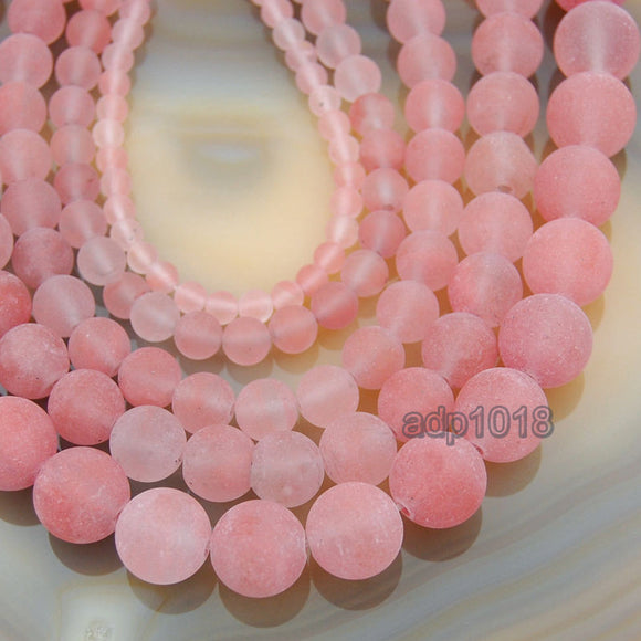 Matte Natural Cherry Quartz Gemstone Round Loose Beads on a 15.5