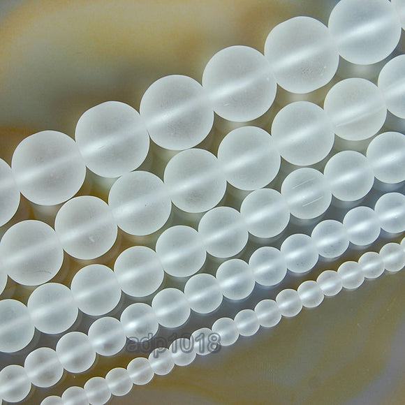 Matte Natural Clear Crystal Quartz Gemstone Round Loose Beads on a 15.5