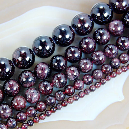 Natural Dark Red Garnet Gemstone Round Loose Beads on a 15.5