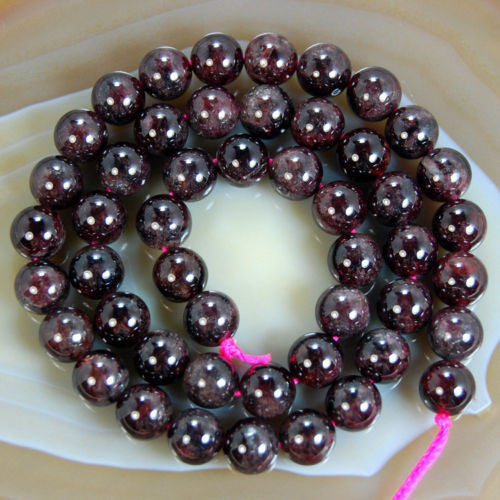 GEM-Inside Natural 8mm Dark Red Garnet Gemstone Smooth Round Stone Loose  Beads Crystal Energy Stone Power for Jewelry Making 15