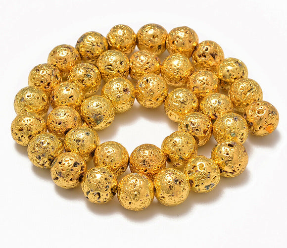 AD Beads 6mm 8mm 10mm Metallic Titanium Coated Rock Lava Gemstones Round Beads 15