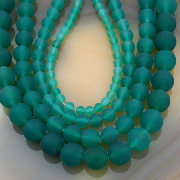 Matte Natural Green Agate Gemstone Round Loose Beads on a 15.5