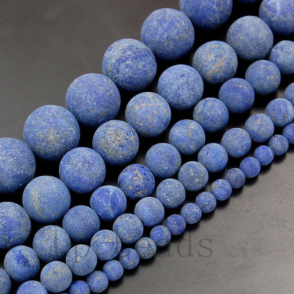 Matte Natural Lapis Lazuli Gemstone Round Loose Beads on a 15.5