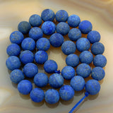 Matte Natural Lapis Lazuli Gemstone Round Loose Beads on a 15.5" Strand