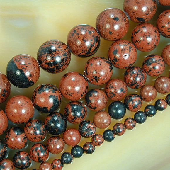 Natural Mahogany Obsidian Gemstone Round Loose Beads on a 15.5