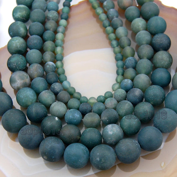 Matte Natural Moss Agate Gemstone Round Loose Beads on a 15.5