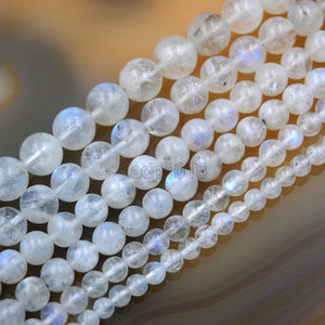 Natural White Moonstone Round Loose Beads on a 15.5" Strand