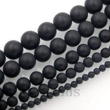 Matte Natural Black Onyx Gemstone Round Loose Beads on a 15.5" Strand