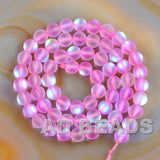 6mm -12mm Enhanced Round Moonstone & Labradorite Matte Crystal Glass Beads 16"