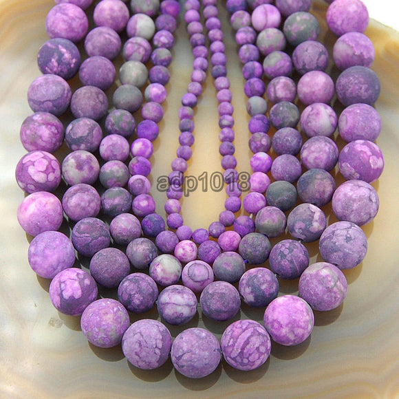 Matte Natural Purple Jasper Gemstone Round Loose Beads on a 15.5