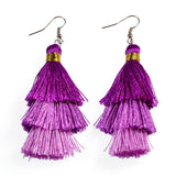 AD Beads Fashion Charm Crystal Silk Tassel 3 Layers Multiple Colored Ombre Bohemian Fan Fringe Dangle Earrings