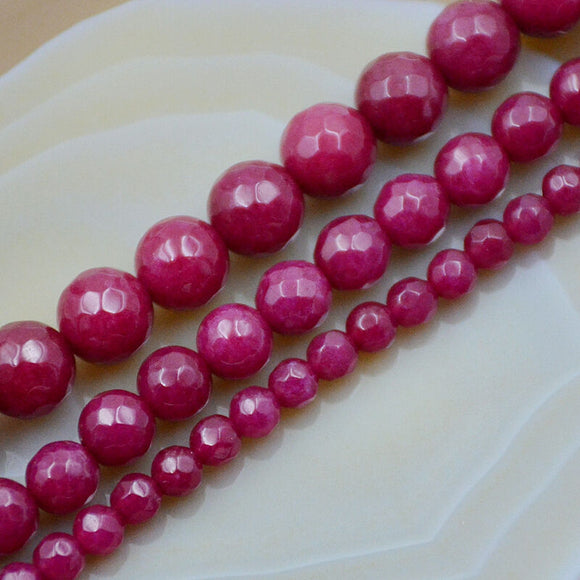 Faceted Ruby Jade Round Gemstone Loose Beads 15