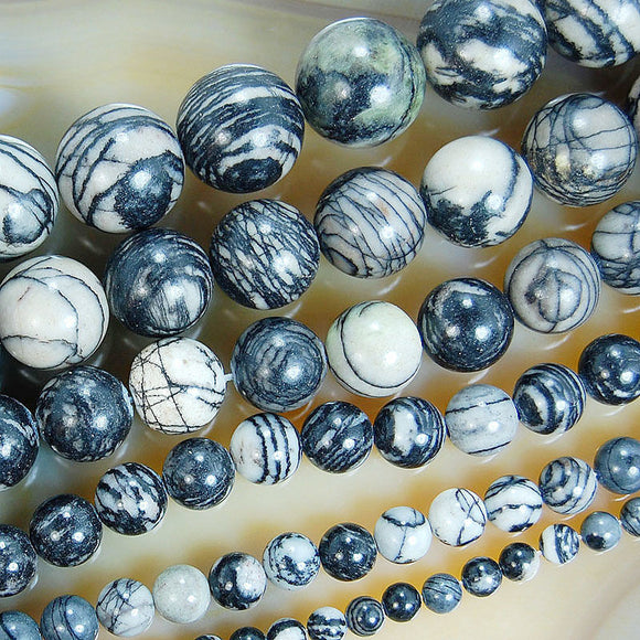 Natural Spider Web Jasper Gemstone Round Loose Beads on a 15.5