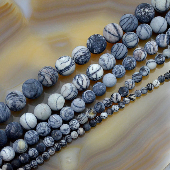 Matte Natural Spider Web Jasper Gemstone Round Loose Beads on a 15.5