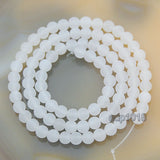 Matte Natural White Jade Gemstone Round Loose Beads on a 15.5" Strand