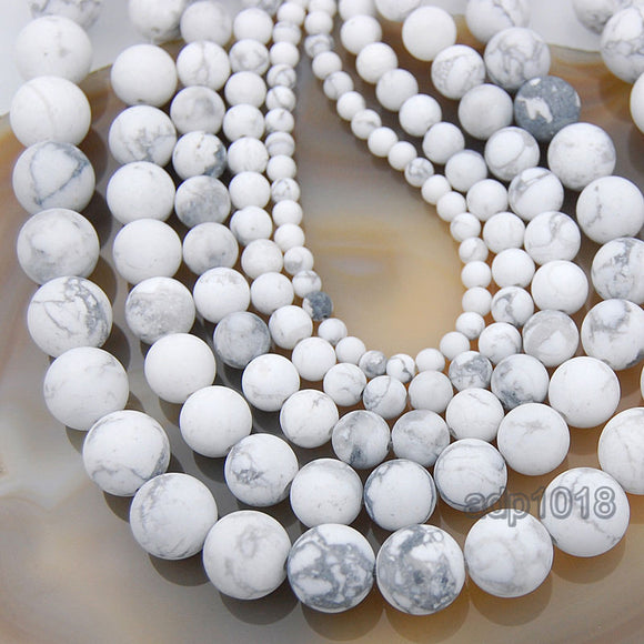 Matte Natural White Turquoise Gemstone Round Loose Beads on a 15.5