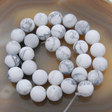 Matte Natural White Turquoise Gemstone Round Loose Beads on a 15.5" Strand
