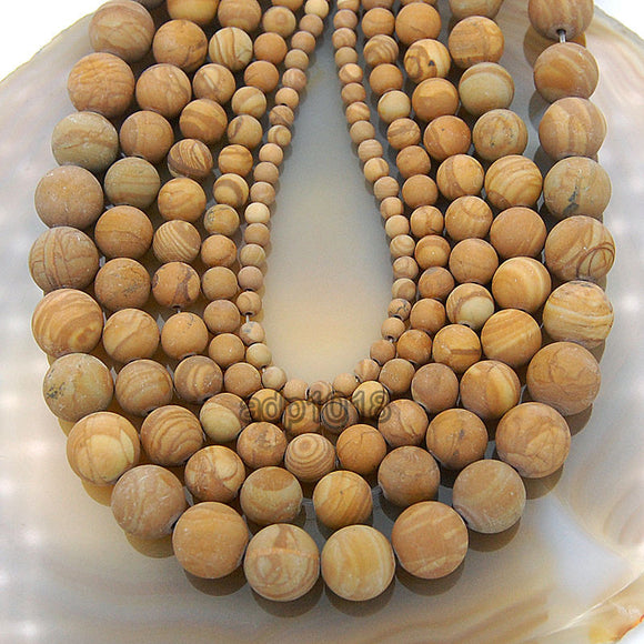 Matte Natural Wood Grain Jasper Gemstone Round Loose Beads on a 15.5
