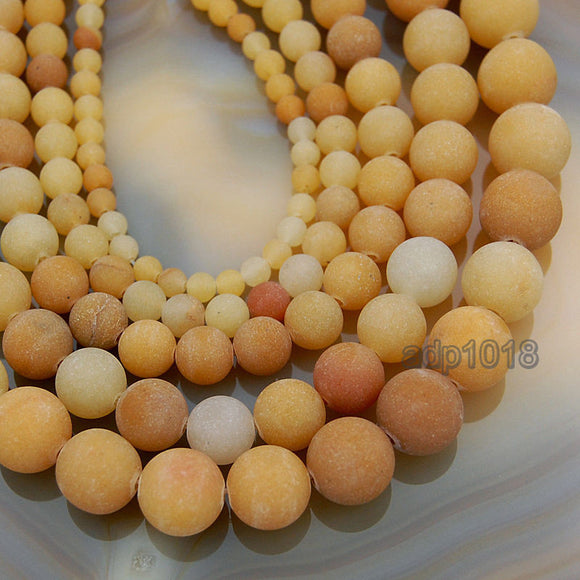 Matte Natural Yellow Aventurine Gemstone Round Loose Beads on a 15.5